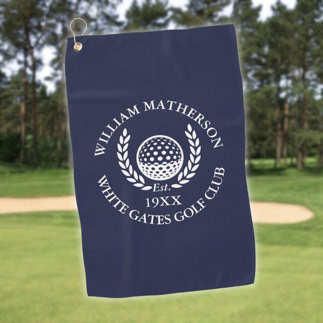 Personalised Golf Club Name Navy Blue Towel (Personalized Golf Club Name Navy Blue Towel)