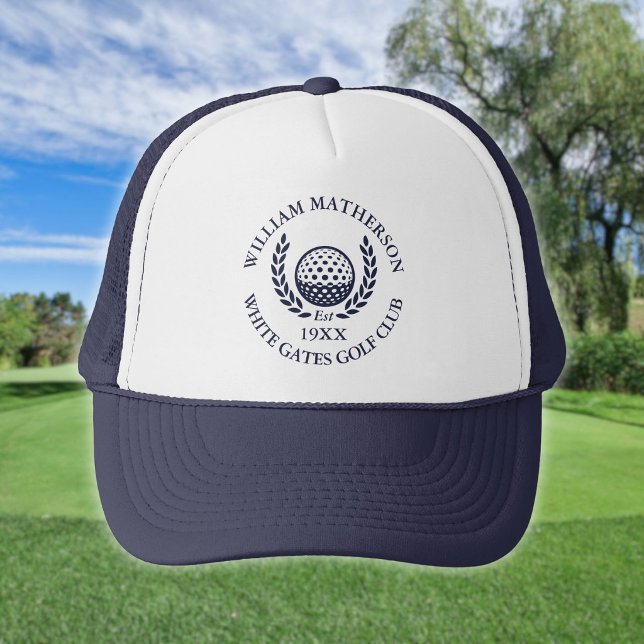 Personalised Golf Club Name Navy Blue Trucker Hat (Personalized Golf Club Name Navy Blue Trucker Hat)