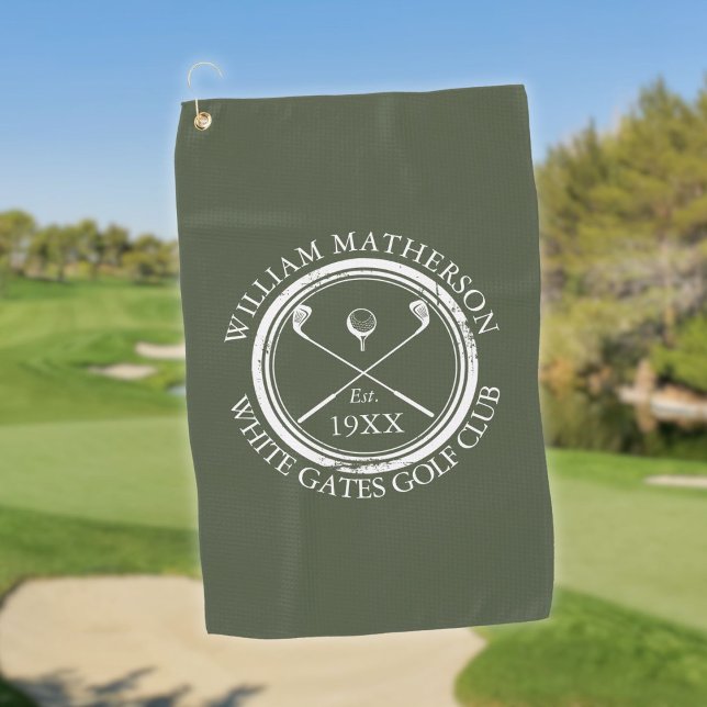 Personalised Golf Club Name Olive Green Golf Towel (Personalized Golf Club Name Olive Green Golf Towel)
