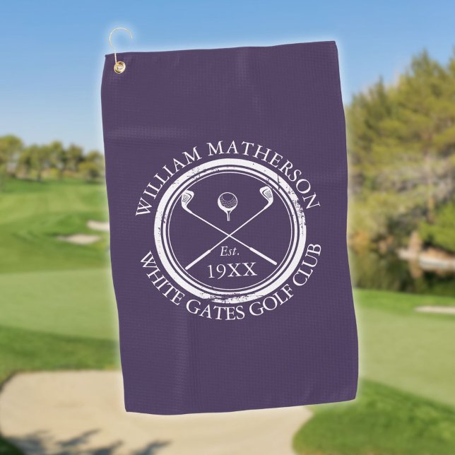 Personalised Golf Club Name Purple Golf Towel (Personalized Golf Club Name Purple Golf Towel)
