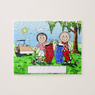 Personalised Golf Couple Cartoon Caricature Jigsaw Puzzle