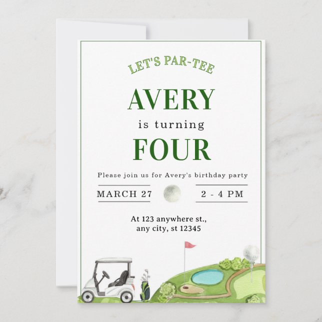 Personalised Golf Green Birthday Invitation (Front)