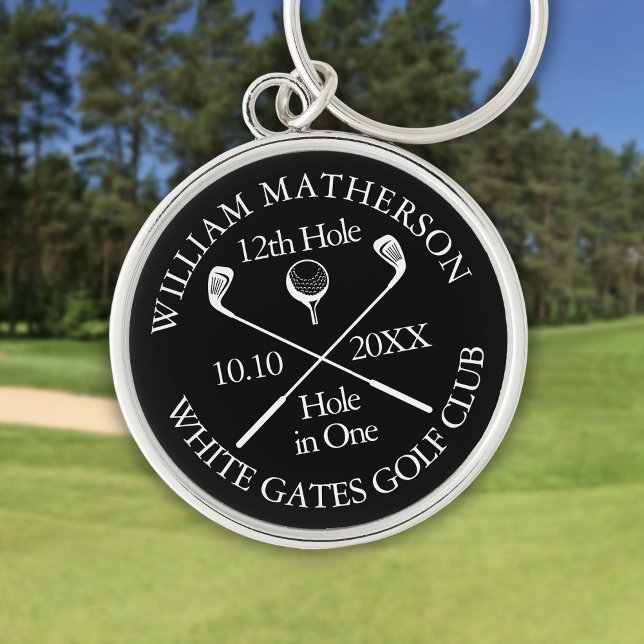 Personalised Golf Hole in One Black And White Key Ring (Personalized Golf Hole in One Black And White Keychain)