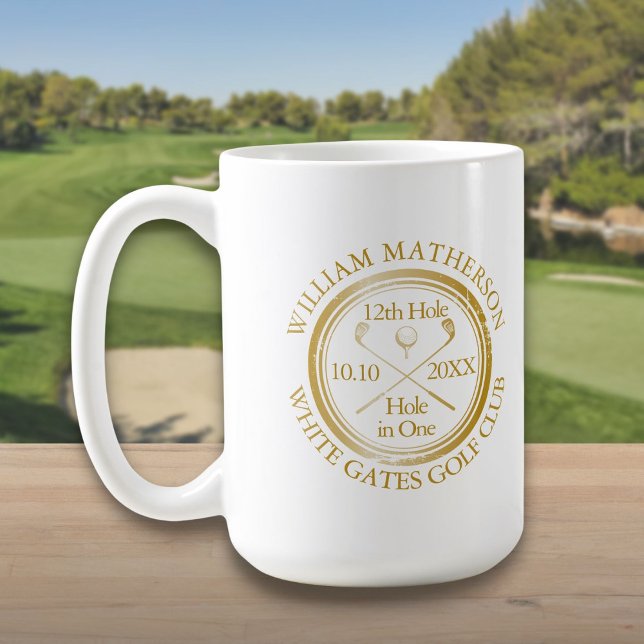 Personalised Golf Hole in One Classic Gold Coffee Mug (Personalized Golf Hole in One Classic Gold Coffee Mug)