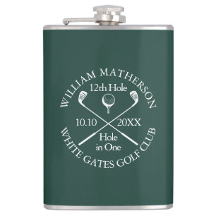 Personalised Golf Hole in One Emerald Green Hip Flask