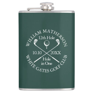 Personalised Golf Hole in One Emerald Green Hip Flask