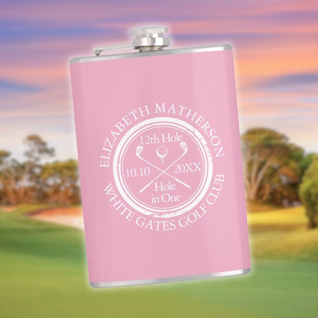 Personalised Golf Hole in One Feminine Pink Hip Flask (Personalized Golf Hole in One Feminine Pink Flask)