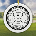 Personalised Golf Hole in One Keepsake Ceramic Tree Decoration<br><div class="desc">Featuring an aged stamp effect classic retro design. Personalise the name,  location hole number and date to create a great golf keepsake to celebrate that fantastic hole in one. Designed by Thisisnotme©</div>