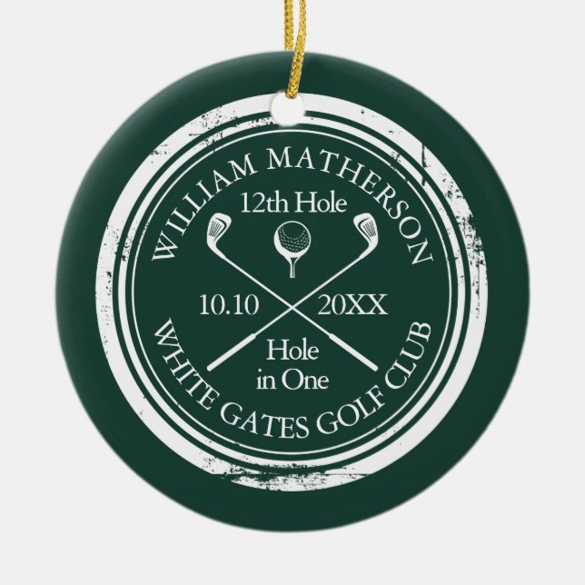 Personalised Golf Hole in One Keepsake Emerald Ceramic Tree Decoration (Front)