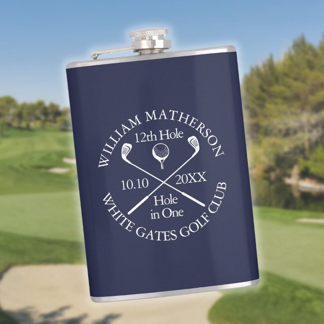 Personalised Golf Hole in One Navy Blue Hip Flask (Personalized Golf Hole in One Navy Blue Flask)
