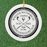 Personalised Golf Hole in One Photo Keepsake Ceramic Tree Decoration<br><div class="desc">Featuring an aged stamp effect classic retro design. Personalise the name,  location hole number,  date and photo on the reverse to create a great golf keepsake to celebrate that fantastic hole-in-one. Designed by Thisisnotme©</div>