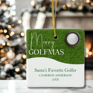 Personalised Golf lover Merry Christmas Photo Ceramic Ornament