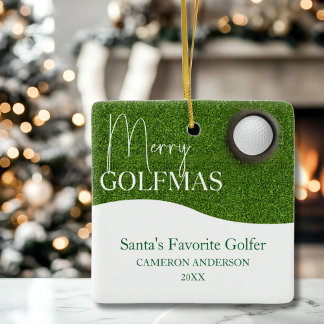 Personalised Golf lover Merry Christmas Photo Ceramic Ornament