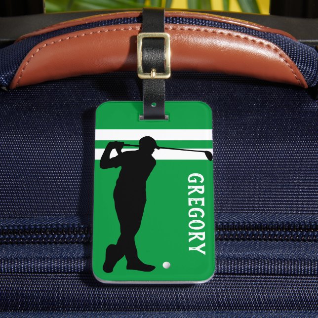 Personalised Golf Mad | Golfer Green Travel Luggage Tag (Front Insitu 2)