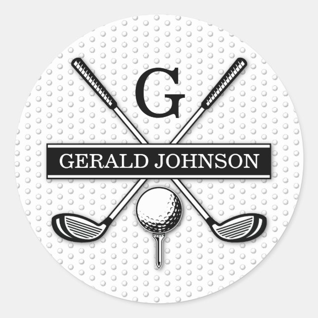 Personalised Golf Monogram Design Classic Round Sticker (Front)