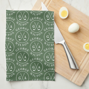Personalised Golf Monogram Name Green Golf Tea Towel