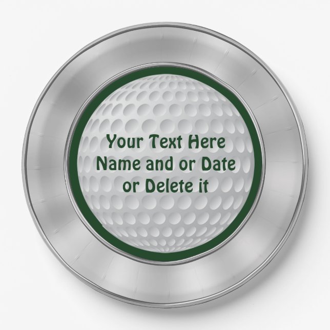 Personalised Golf Paper Plates with Silver, Green (Front)