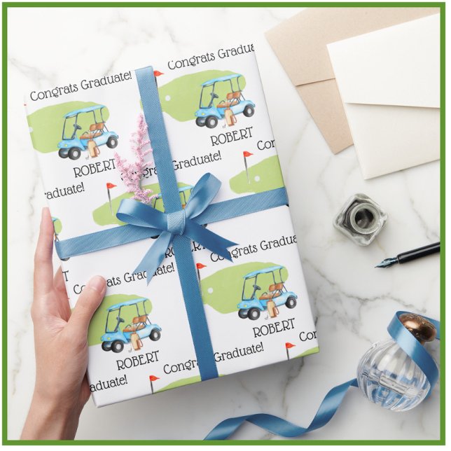 Personalised Golf Themed Name Graduation Wrapping Paper (Creator Uploaded)