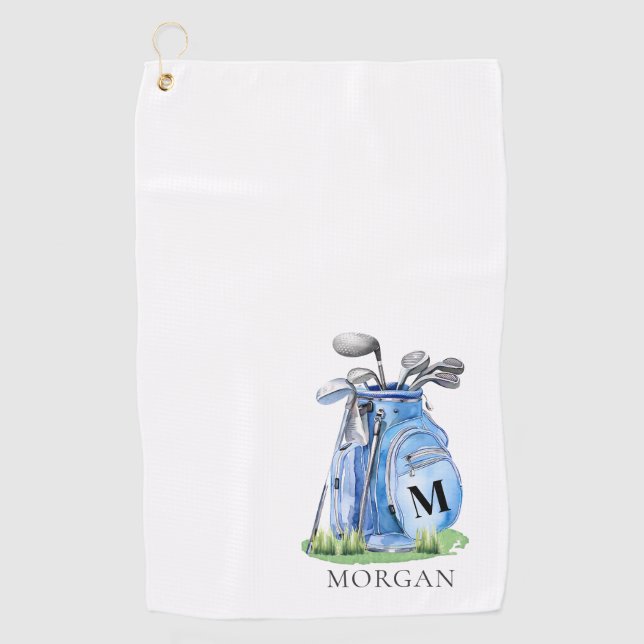 Personalised Golfer Blue Monogram Golf Towel (Front)
