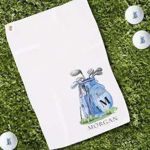 Personalised Golfer Blue Monogram Golf Towel