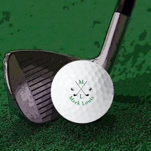 Personalised Golfer Green Name Black Clubs Golf Balls