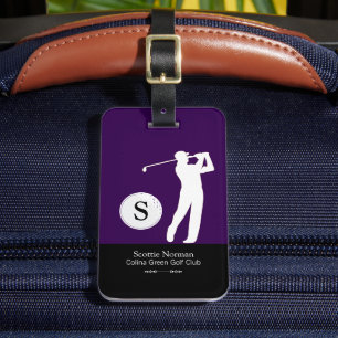 Personalised Golfer Monogram Purple Luggage Tag