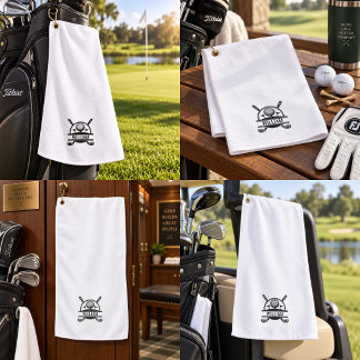 Personalised Golfer Name Monogram White Golf Towel