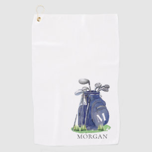 Personalised Golfer Navy Blue Monogram Golf Towel