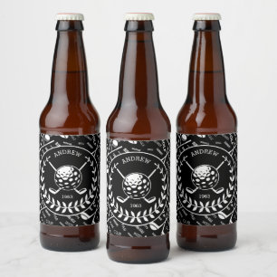 Personalised golfer stylish golf Birthday party Beer Bottle Label
