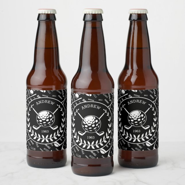 Personalised golfer stylish golf Birthday party Beer Bottle Label (Bottles)