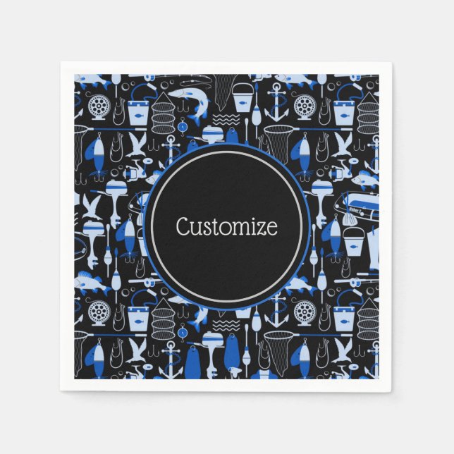 Personalised Gone Fishing Blue Pattern Napkin (Front)
