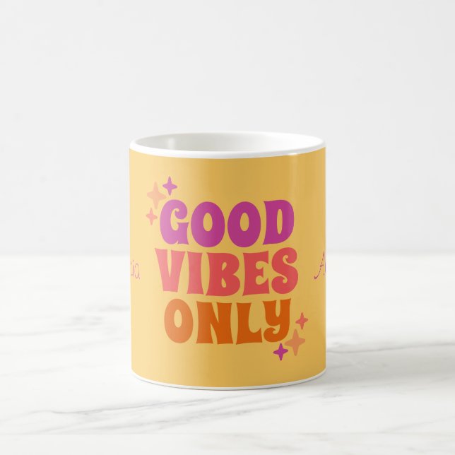 Personalised Good Vibes Yellow Coffee Mug (Center)