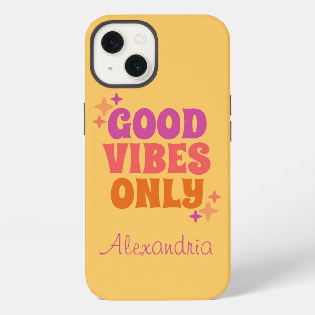 Personalised Good Vibes Yellow iPhone Case (Back)