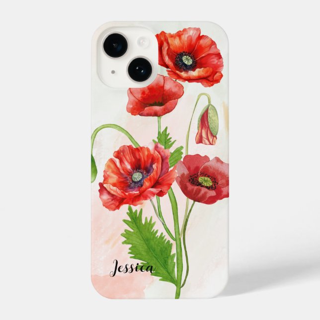 Personalised Gorgeious Watercolour Poppies Print  iPhone Case (Back)