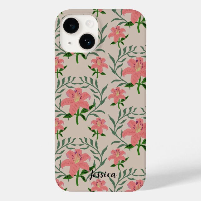 Personalised Gorgeous coral pink lily flower Case-Mate iPhone Case (Back)