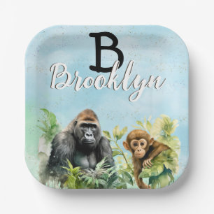 Personalised Gorilla Chimpanzee Jungle Monogram Paper Plate