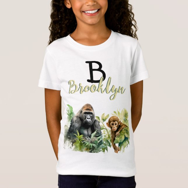 Personalised Gorilla Chimpanzee Jungle Monogram T-Shirt (Front)