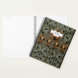 Personalised Goth Green Ornament & Skull Planner