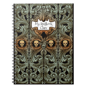 Personalised Goth Green Ornament & Skull Spellbook Notebook