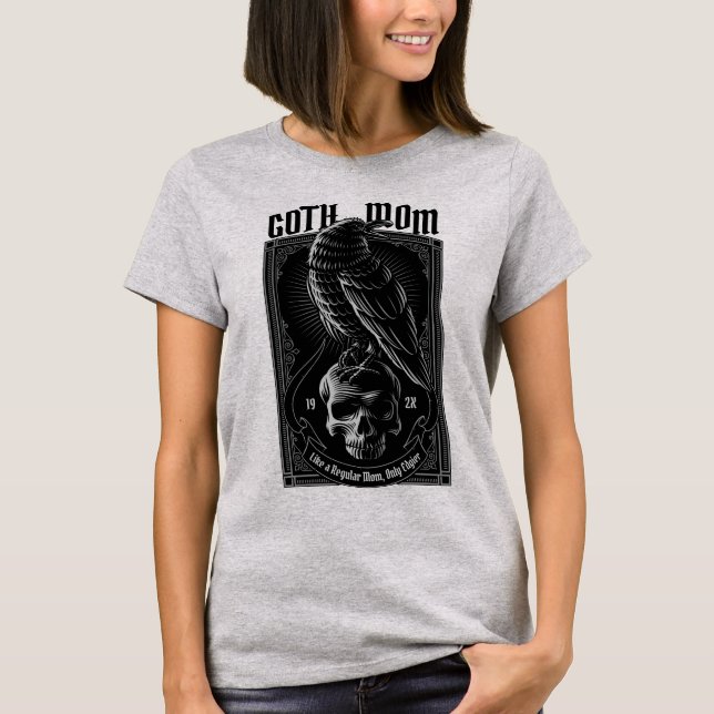Personalised Goth Mum, Raven & Skull T-Shirt (Front)