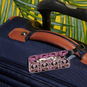 Personalised Goth Pink Ornament & Sk Luggage Tag