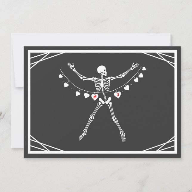Personalised Goth Skeleton with Hearts  Holiday Card (Front)