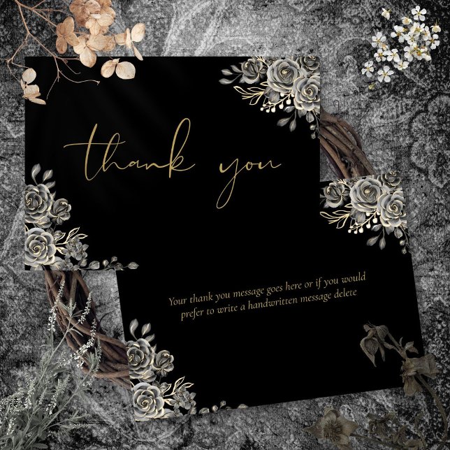 Personalised Gothic Black And Gold Script Thank You Card (Personalized Gothic Black And Gold Script Thank You Card)