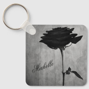 Personalised Gothic Black Rose Key Ring