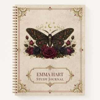 Personalised Gothic Moth Roses Dark Academia  Notebook