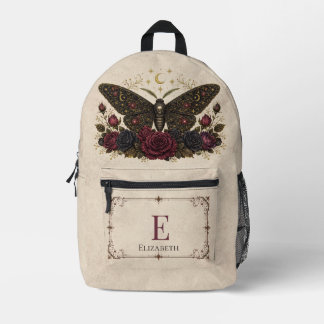 Personalised Gothic Moth Roses Vintage Ivory  Printed Backpack