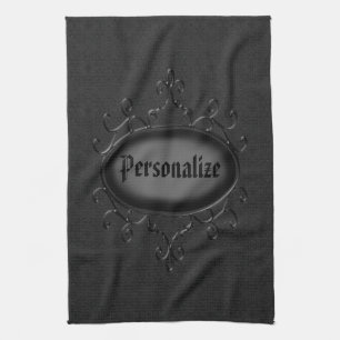 Personalised Gothic Ornament Black Kitchen Towel