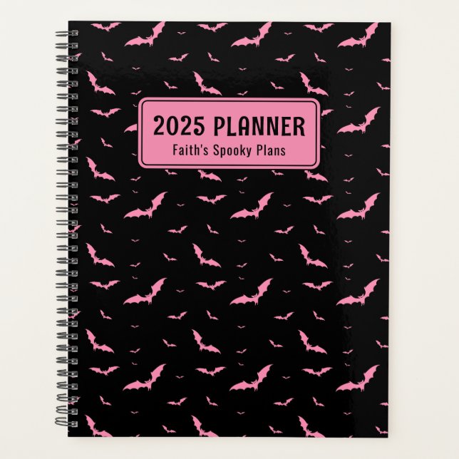 Personalised Gothic Pink & Black Bat Pattern Planner (Front)