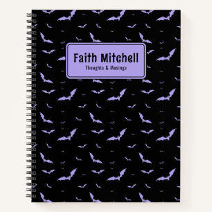 Personalised Gothic Purple & Black Bat Pattern Notebook