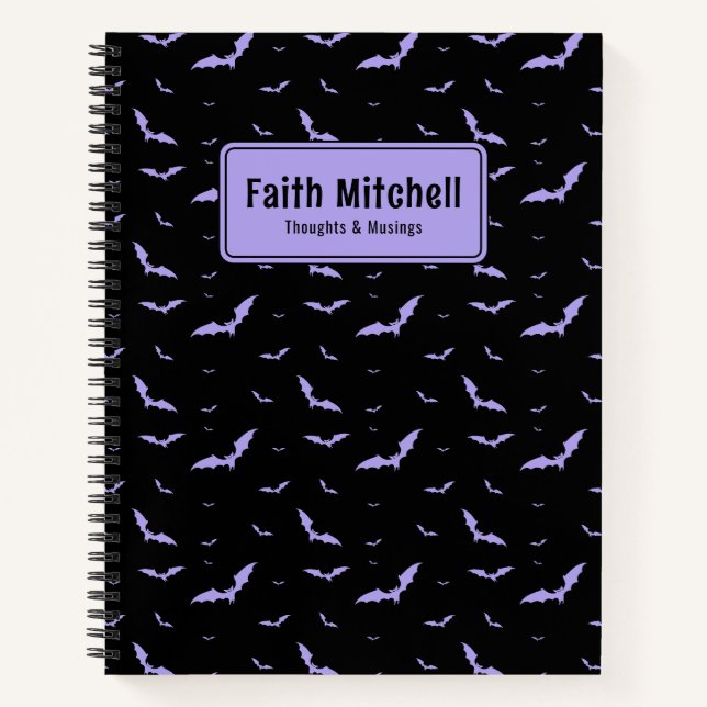 Personalised Gothic Purple & Black Bat Pattern Notebook (Front)